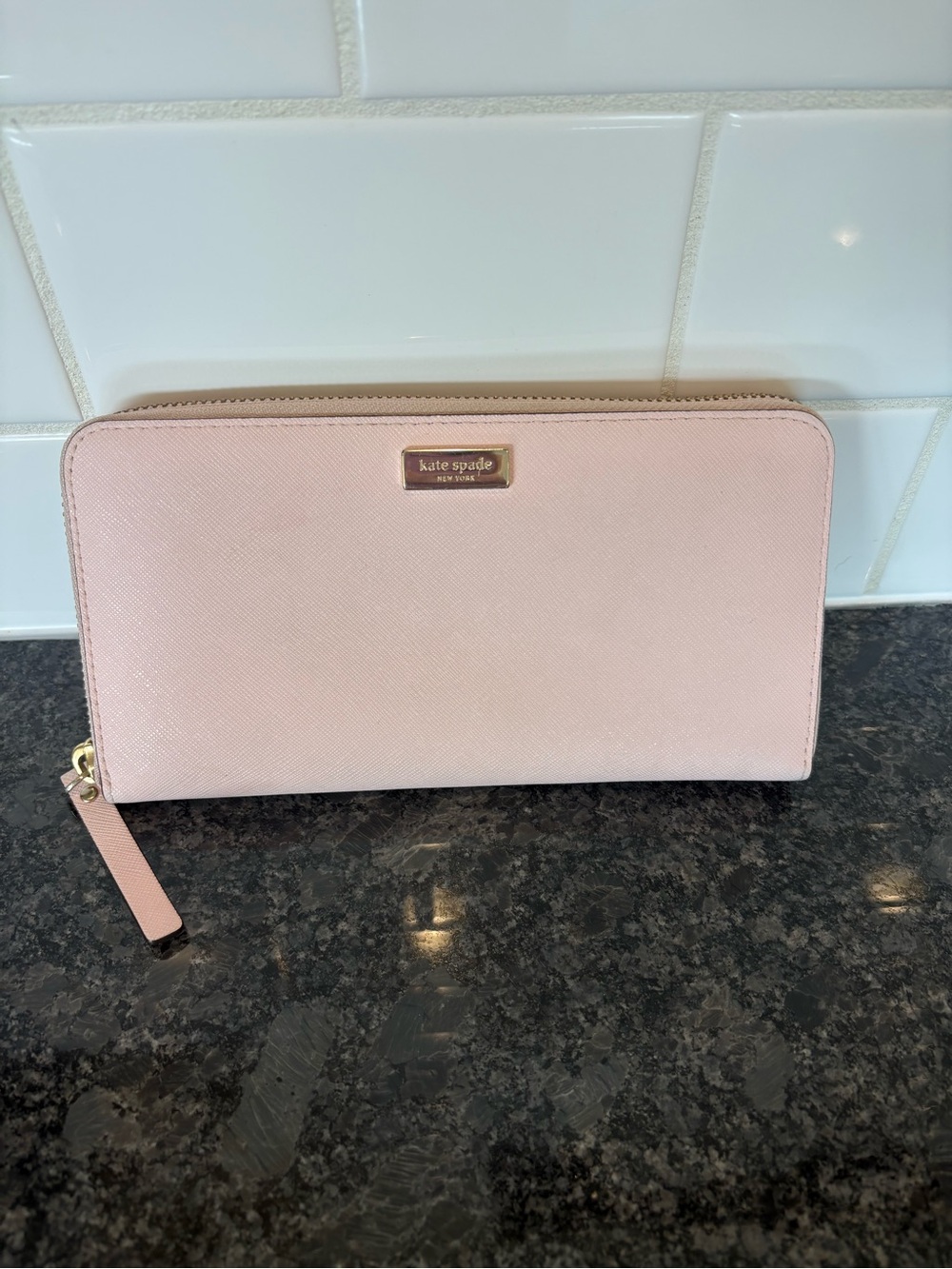 kate spade Blush Pink Saffiano Zip Wallet